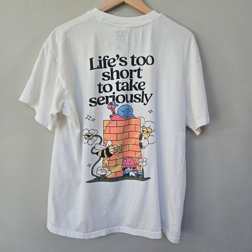 Call Your Mother Graphic Tee Mens XL White Life's Too Short Snail Mushroom Shirt